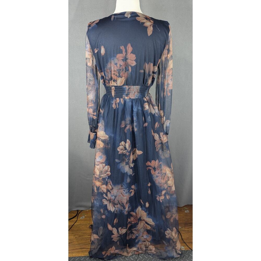 Baltic Born Layla Tulle Maxi Dress In Dark Blue Floral Size Medium Semi Sheer - Picture 3 of 10